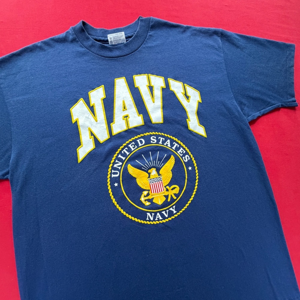 Vintage 90s Hanes US Navy T Shirt Mens XL Blue Single Stitch Made in USA Graphic